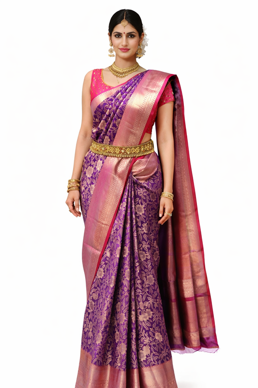 Luxurious Bridal Purple Kanchipuram Silk Saree